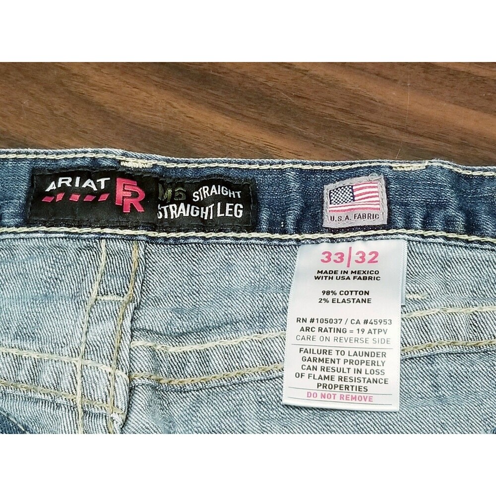 Ariat M5 Jeans Men's Size 33x32 FR Straight Leg Blue Faded Stretch Denim (32x31) - Picture 5 of 5